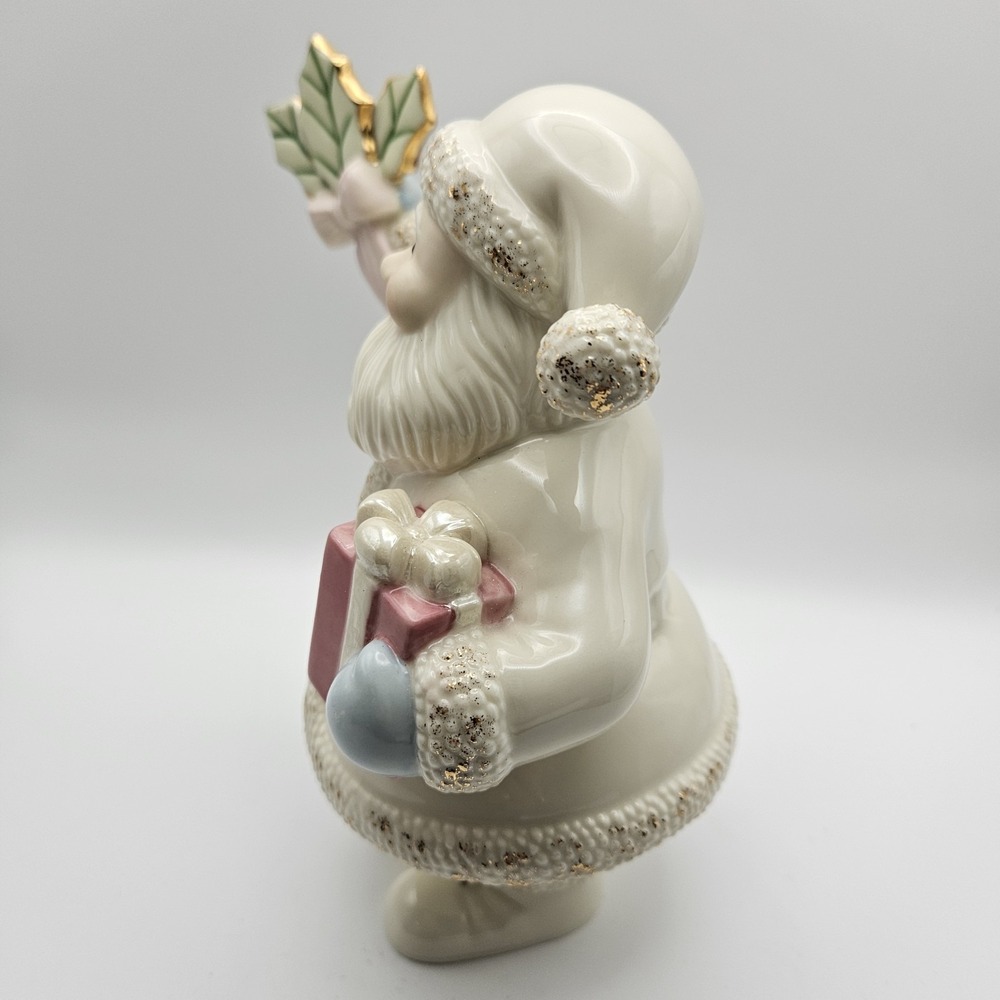 Lenox Santa Claus Porcelain Figurine Hand Painted White Coat Holly & Gift No box - Picture 6 of 9